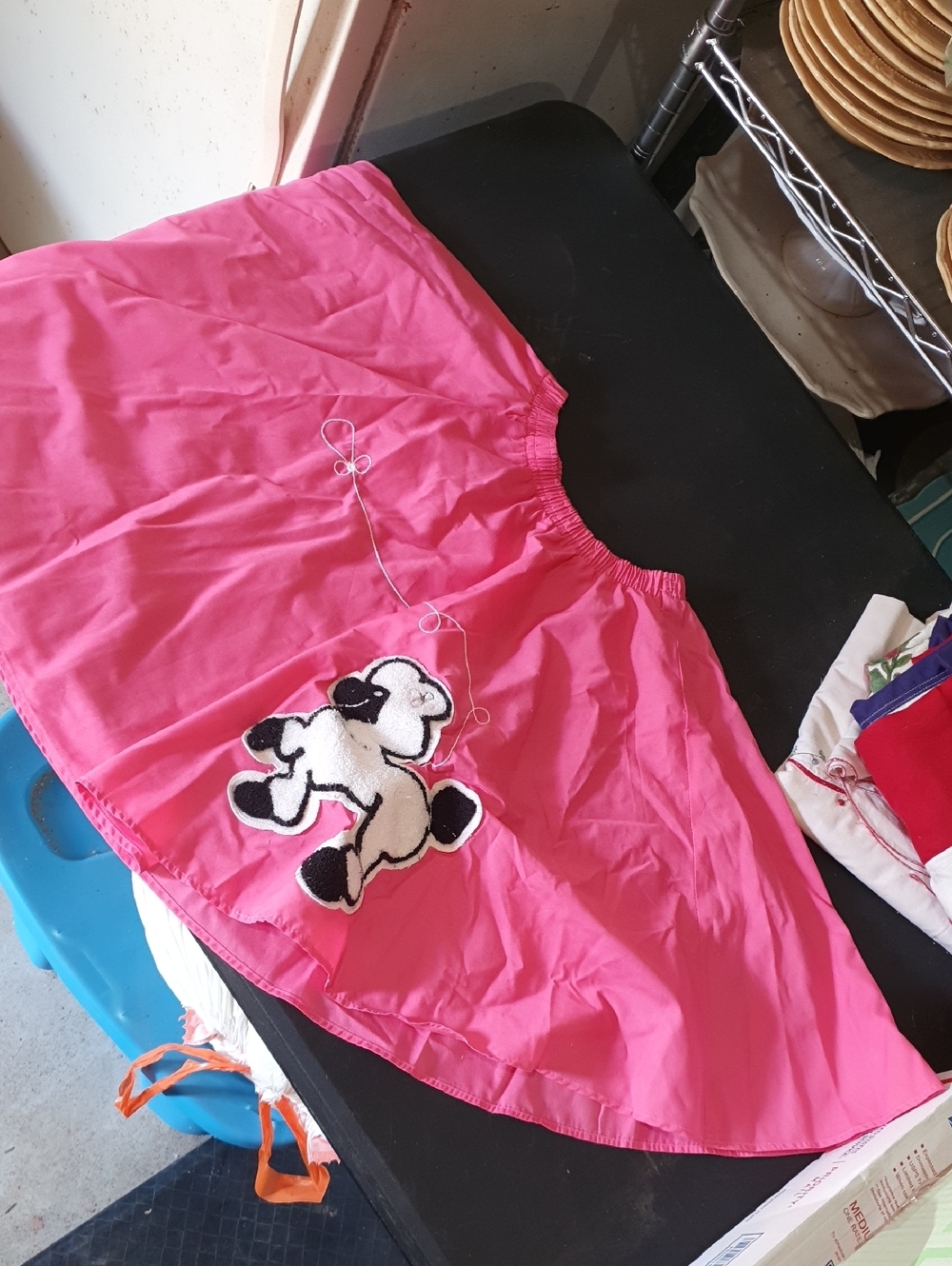 Bright Pink Skirt with Embroidered Dog Appliqué